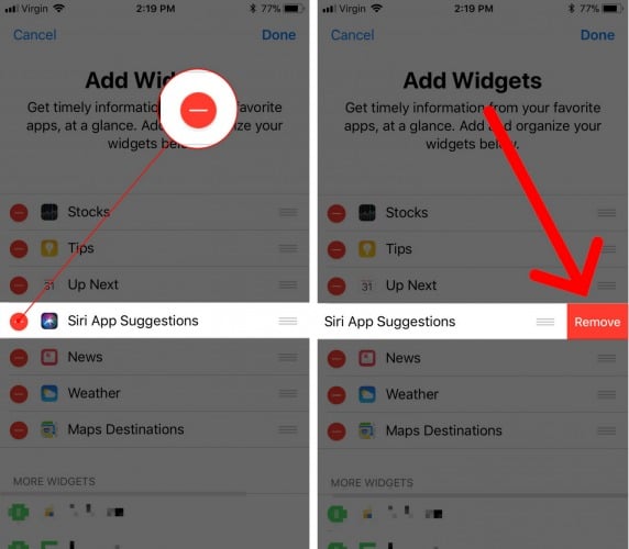 how to remove widgets on iphone