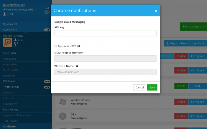 PushWoosh Google Chrome API Key Invalid