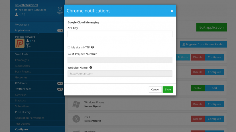 PushWoosh Google Chrome API Key Invalid