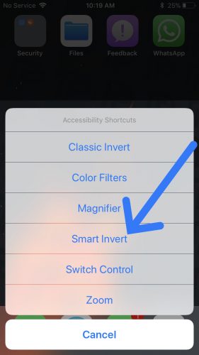 tap smart invert accessibility shortcut