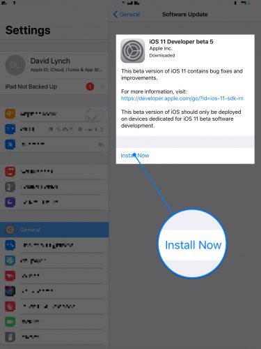 tap install now to update ipad