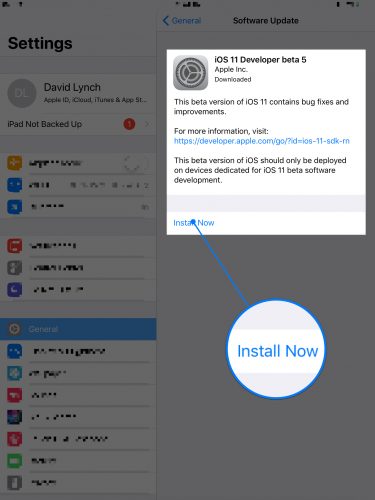 toca instalar ahora para actualizar ipad