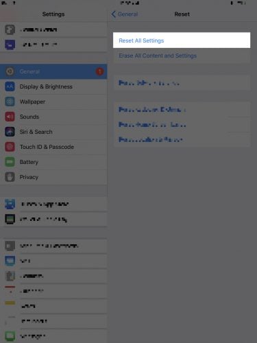 reset all settings on ipad