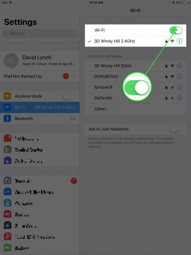 toggle wifi on ipad