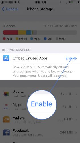 enable offload unused apps