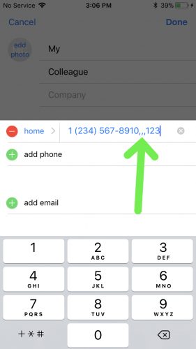 how to add extension to iphone call