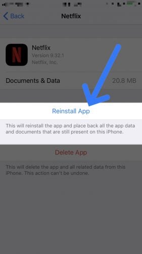 reinstall offloaded app in settings