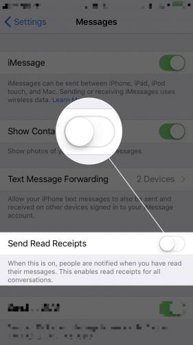 turn off read receipts on iPhone