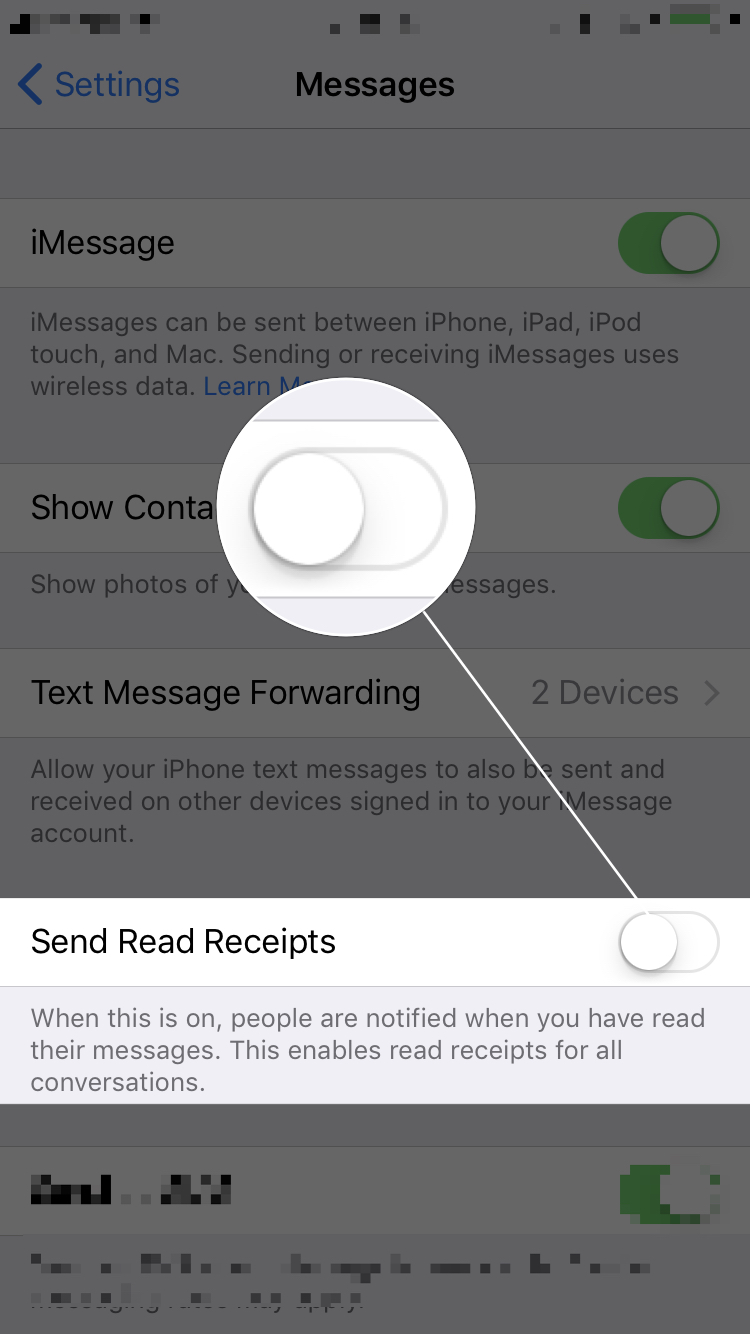 iphone read receipts on or off