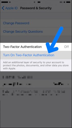 turn on two-factor authentication on iphone