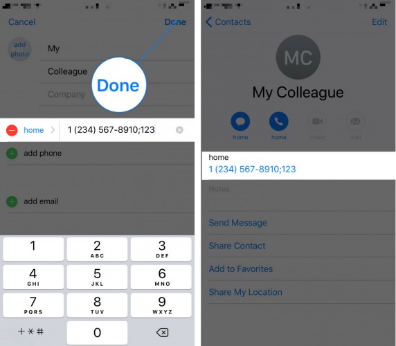 how to add an extension to a call iphone
