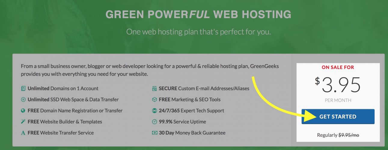 get started with greengeeks hosting plan