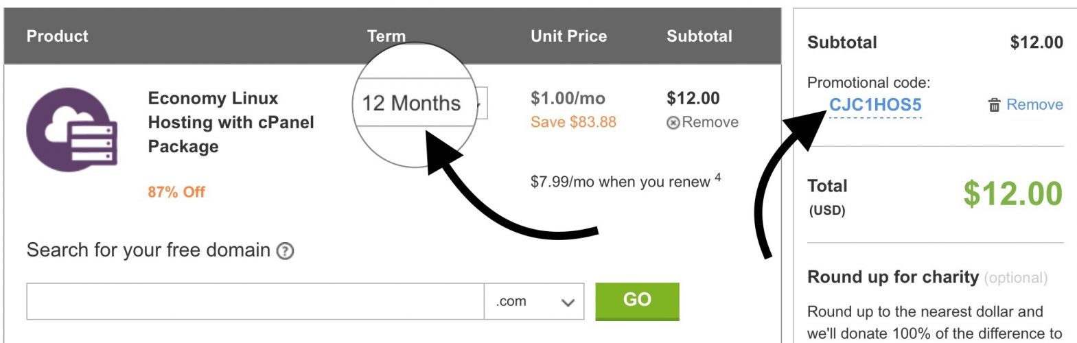 select 12 month plan on godaddy