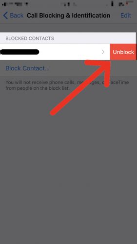 tap unblock to unblock caller settings app