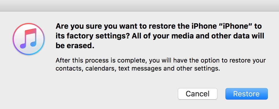 confirm restore iphone