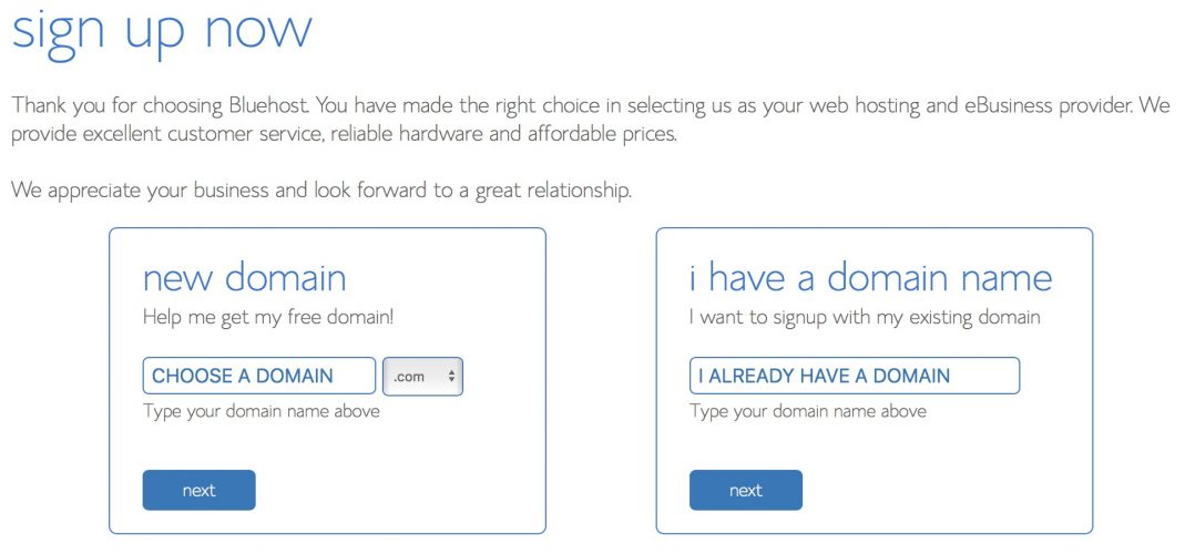 choose a domain through bluehost