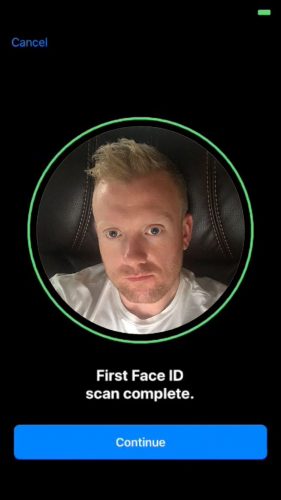 Face ID scan continue button