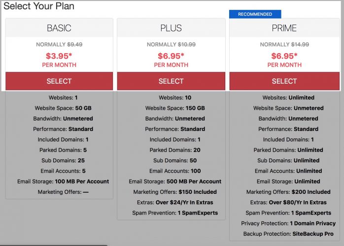 select the just host plan you want