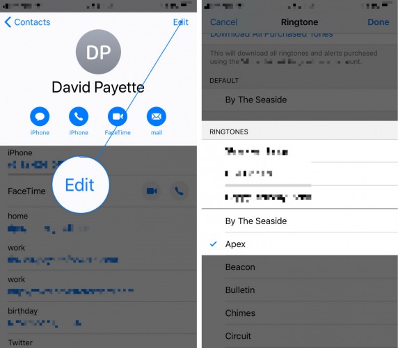 set ringtone on iphone for specific contacts