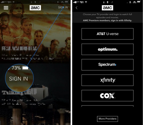 sign in cable account amc app