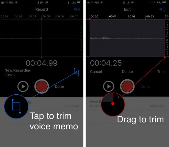trim voice recording on iphone