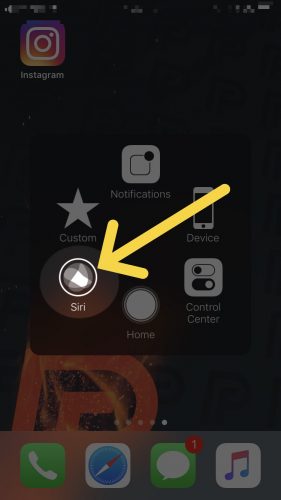 tap siri button in assistivetouch menu