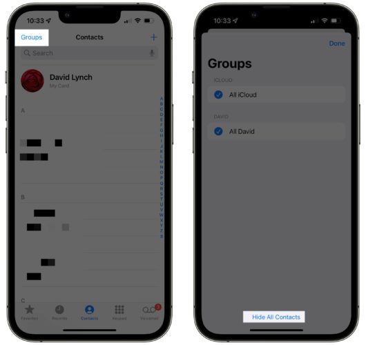 hide all contacts phone app