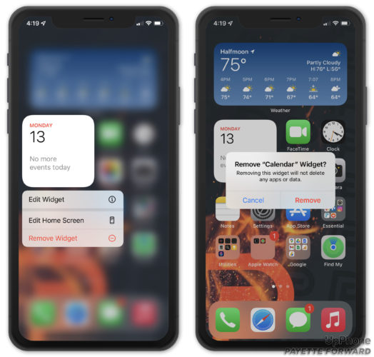 eliminar el widget de la pantalla de inicio en el iphone