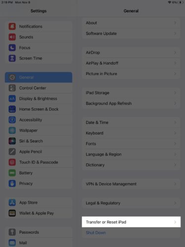 transfer or reset ipad