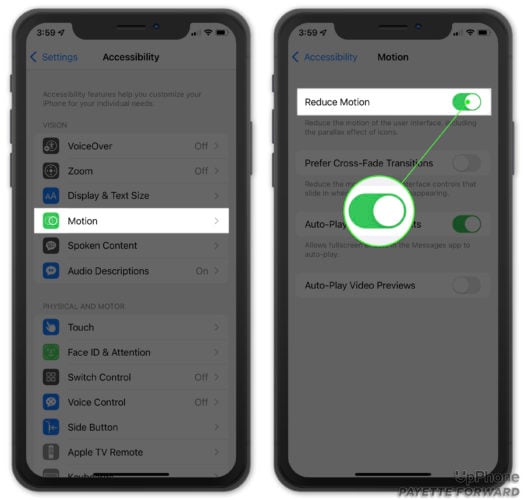 turn on reduce motion on iphone