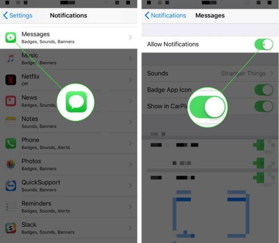 allow notifications iphone messages app