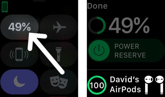 comprobar la duración de la batería de los airpods en el Apple Watch