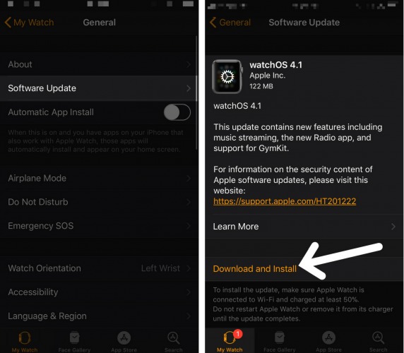 download and install a watchos update