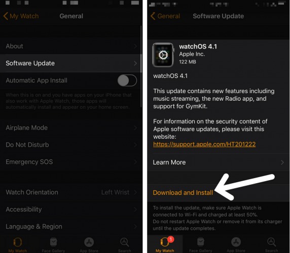 descargar e instalar una actualización de watchos