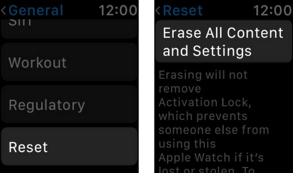 erase all content and settings on apple watch