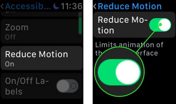 how to turn on reduce motion on apple watch