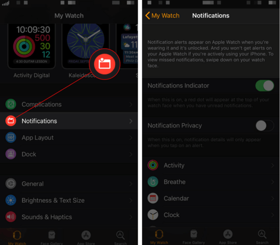 notifications settings iphone watch app
