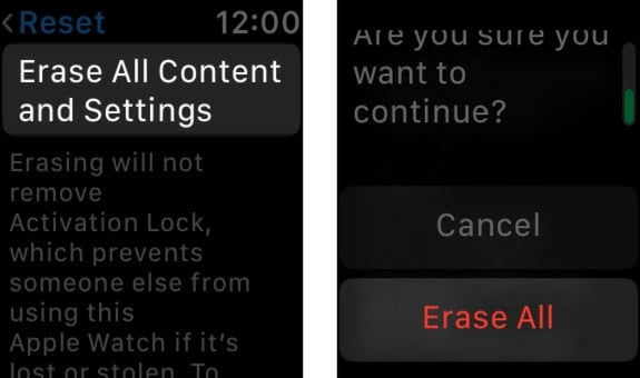 tap erase all on apple watch