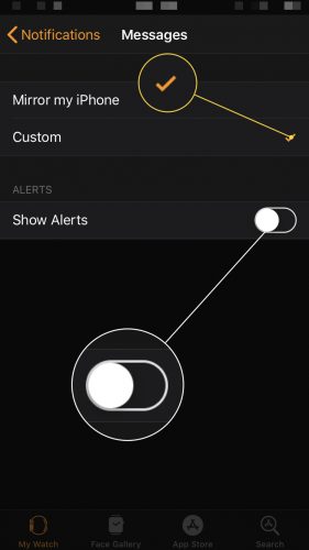 desactivar los mensajes de notificaciones push de Apple Watch