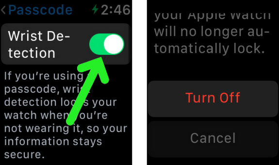 turn off wrist detection in apple watch settings app