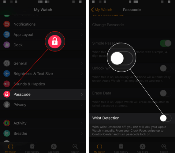 turn off wrist detection on apple watch