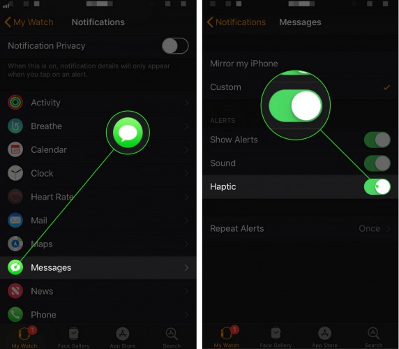 enciende las vibraciones para apple watch