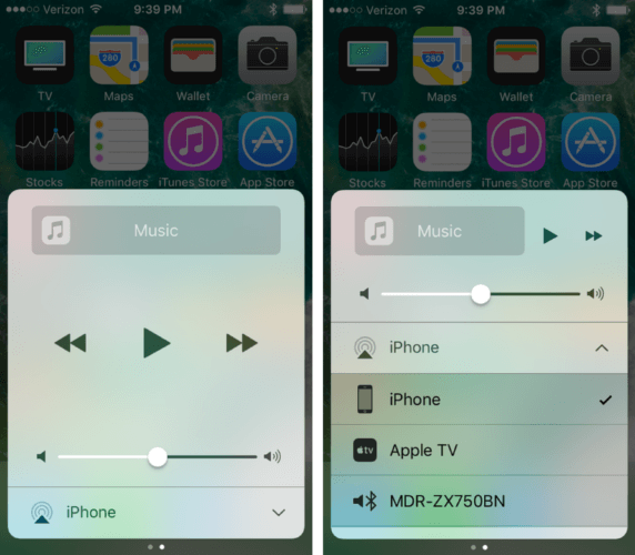 audio playback ios 10 control center