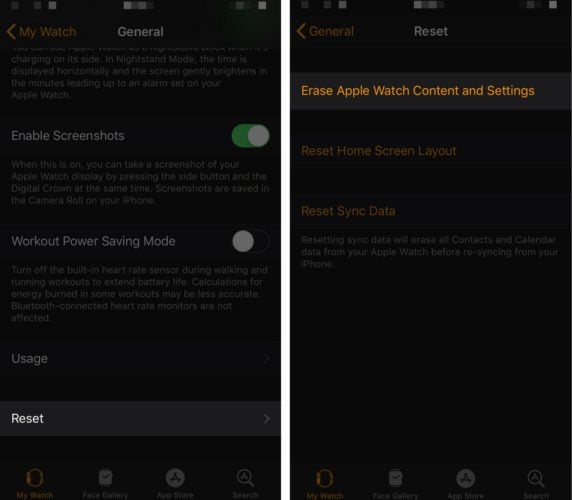 erase apple watch content and settings