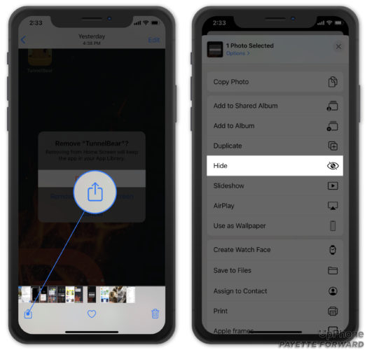 hide photo on iphone