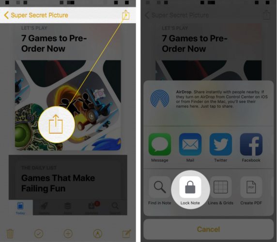 how to lock note on iphone