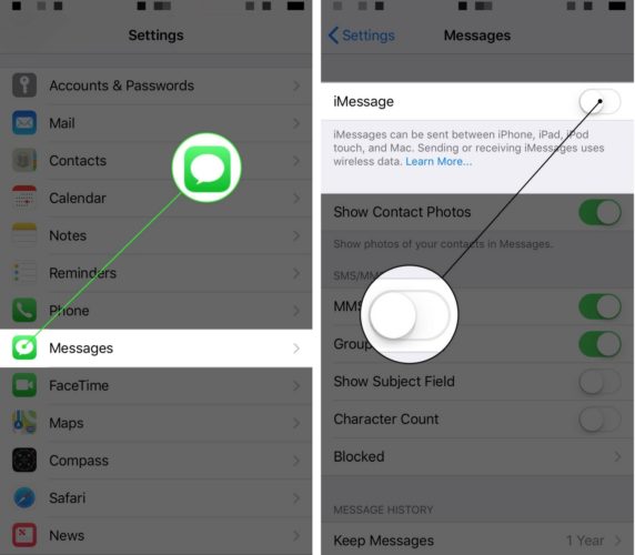 how to turn off imessage for a contact