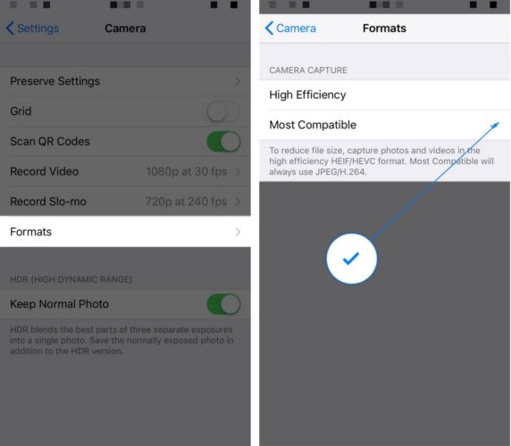 iphone camera formats most compatible