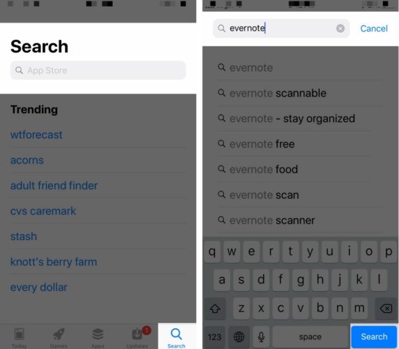 tap search tab app store tap search