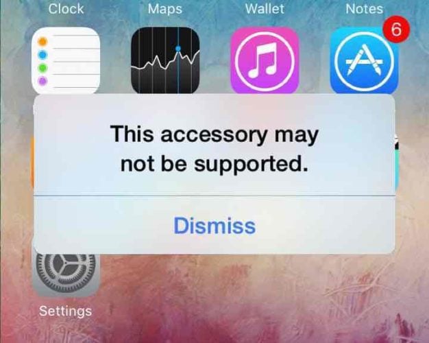 this accessory may not be supported by iphone